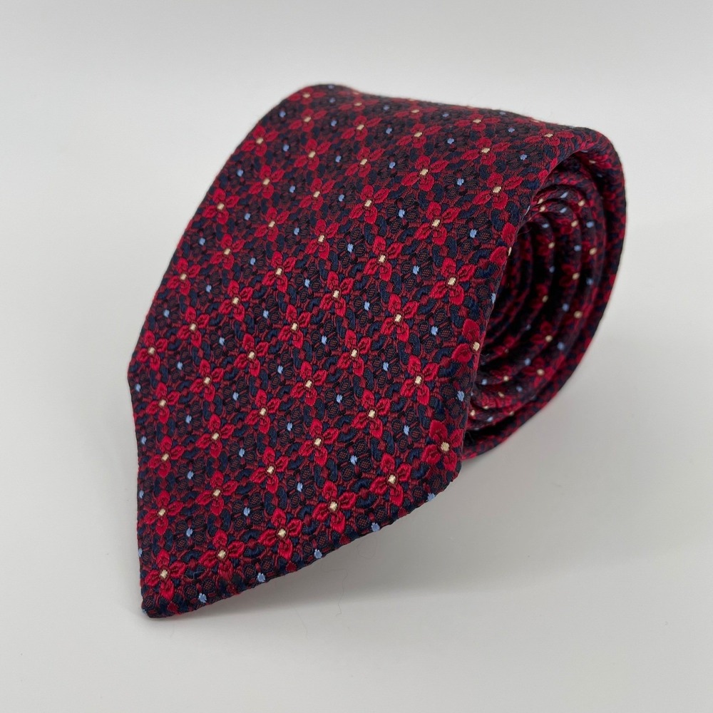 Jos. A. Bank Signature Gold Men's Silk Tie Burgundy Red Floral Medallion